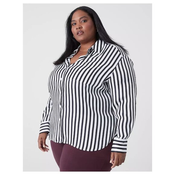 Lane Bryant Tops - Nearly New Lane Bryant Satin Button-Down Shirt Black & White Striped 18-20